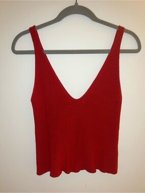 Brandy Melville Red V-Neck Knit Tank